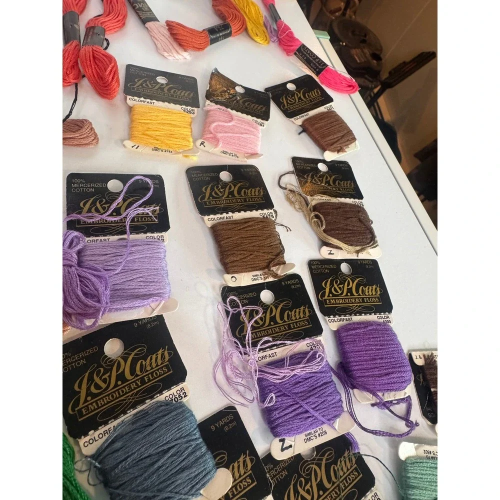 Huge Vintage Cross Stitch Embroidery Floss Lot‎ DMC J P Coats 90 Pieces Mixed